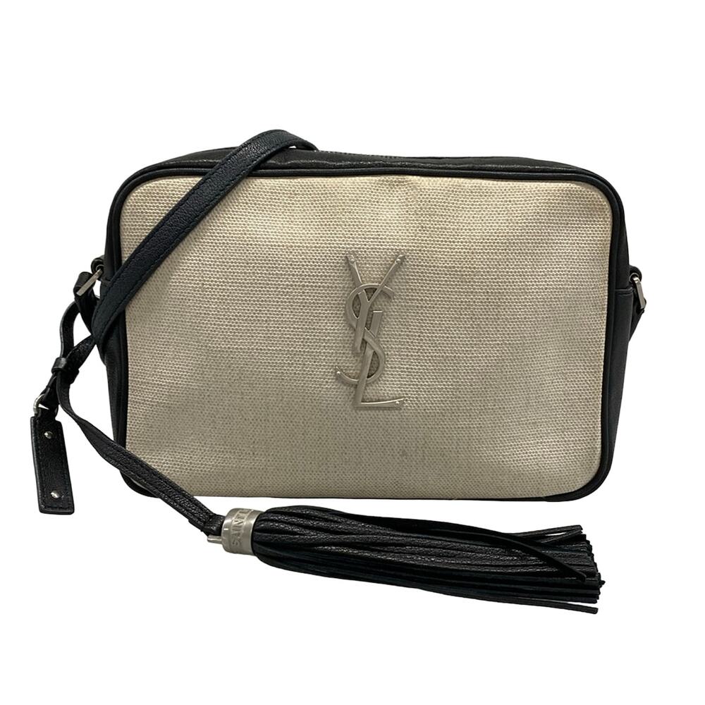 Saint Laurent PARIS Lou Camera Bag Shoulder Bag 574494 Cream Black Canvas